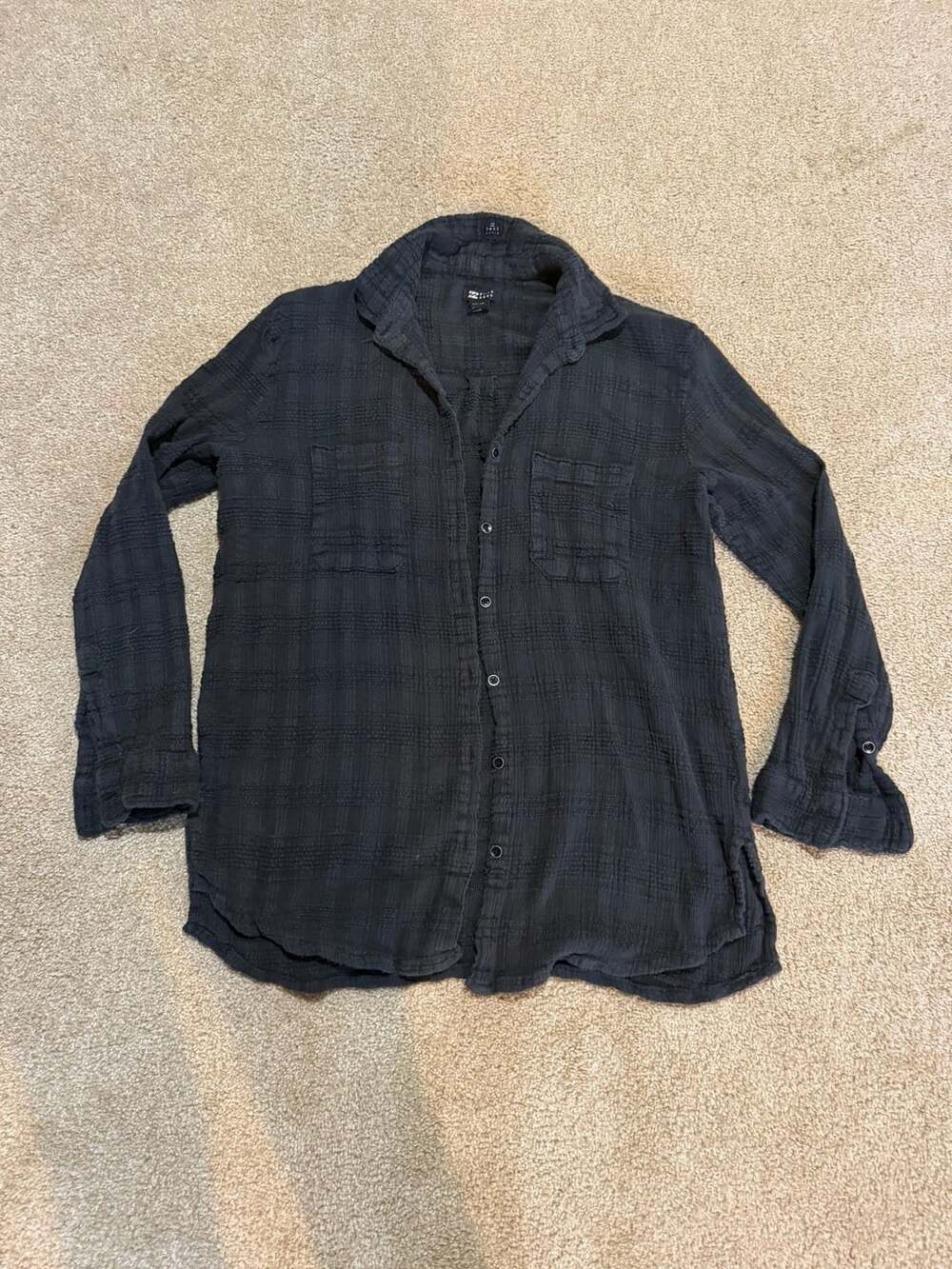 Billabong Button-Up Shirt Size M Black Long Sleeve Gauze Plaid